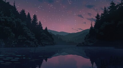 Sticker - Serene Night Sky Over Calm Lake Landscape