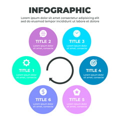 Naklejka na meble Infographic illustrating a six-step process represented by six circles arranged in a circular shape
