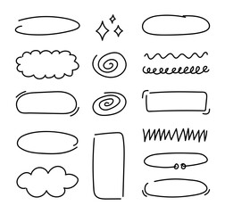 Wall Mural - set of black hand drawn frames and doodles, speech bubbles, spirals and blinks. vector illustration,
