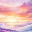 © anymanee - Create a horizontal wallpaper with an aspect ratio of 19:9, capturing a realistic yet cute and inviting sunrise or sunset scene. The sky is bathed in soft pastel hues of pink,