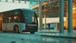 © VK Studio - A sleek, modern bus parked under a canopy at a futuristic transit station, hinting at innovation in urban transport.