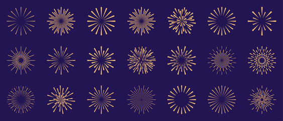 Gold fireworks vector icons set