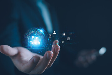 Wall Mural - fintech, financial technology, digital banking, ai, online banking and digital money. businessman to