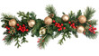 © Moon Story - Festive pine garland adorned with red berries, golden ornaments, and pine cone, perfect for holiday decorations. This vibrant arrangement brings cheerful touch to any space