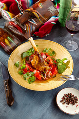 Sticker - Succulent Roast Lamb Shank with Fresh Tomato-Cilantro Salad - Rustic Gourmet Composition with Vibrant Colors and Natural Lighting