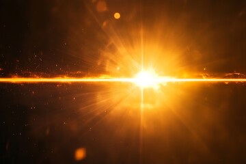Fototapete - A vibrant orange explosion with a linear burst of light in the center, surrounded by glowing particles, creating a sense of dynamic energy and motion.