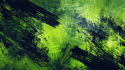 Wall Mural - Abstract Green and Black Brushstroke Painting