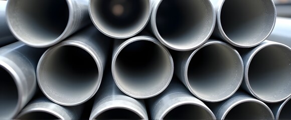 Metal pipes stacked on top of each other representing industrial raw material commodities industry and business.