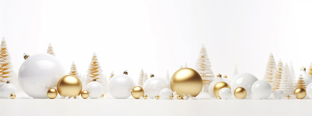 Wall Mural - christmas white and gold baubles and decorations. holidays background. 3d render illustration.