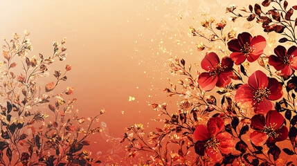 luxurious wedding banner with elegant floral silhouettes and gold accents on a gradient background, 