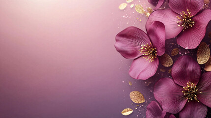 luxurious wedding banner with elegant floral silhouettes and gold accents on a gradient background, 