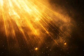 radiant golden sunbeams illuminate swirling dust in an ethereal dance, resembling cosmic phenomena, 