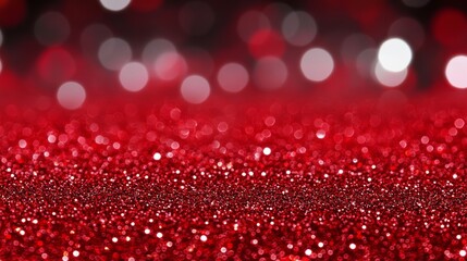 Canvas Print - Bright red glitter with scattered twinkling stars, blurred glowing texture perfect for festive holiday designs 