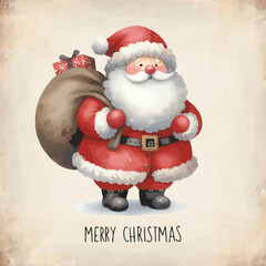 Wall Mural - Watercolor Santa Claus with gifts in backpack.