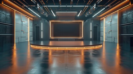 Fototapete - Empty news anchor studio, Tv news studio.