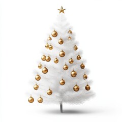 Poster - Elegant white Christmas tree with shimmering gold garlands and glass ornaments isolated on white background 