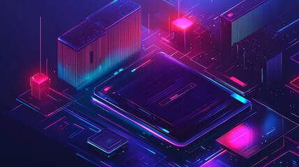 Create an isometric icon representing account authorization and authentication, focused on mobile application development.