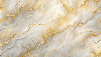 Wall Mural - Abstract Swirls of Golden Sheen on a White Marble Background