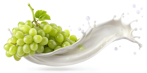 Milk wave, milk splash border with Shine Muscat Grape, isolated on white background, clipping path