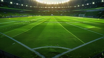 Wall Mural - Background is a soccer stadium in action, Use vibrant colors such as black and green to highlight sporty theme.