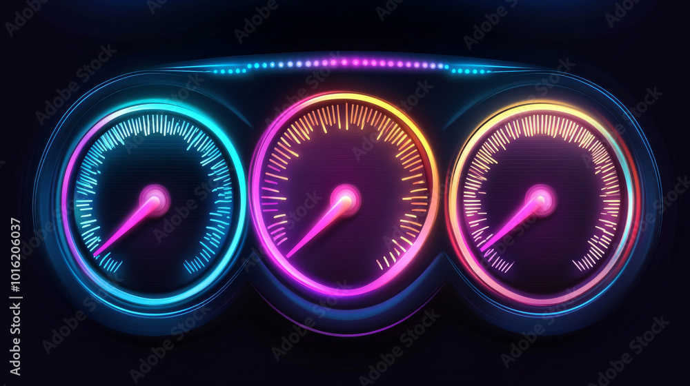 Neon Racing Speedometer This vibrant vector illustration features a neon car speedometer ...