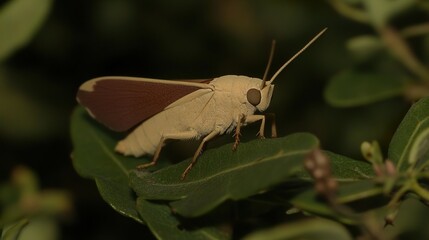 Wall Mural - Close-Up of a Brown and White Insect on a Green Leaf