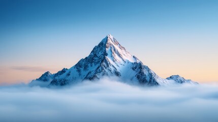 Wall Mural - Snow-dusted rocky mountain range with icy cliffs and glowing sunlight breaking through the clouds 