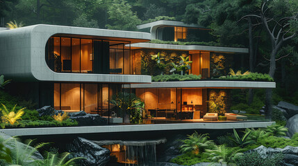 Leinwandbilder - A modern villa in forest.