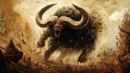 Canvas Print - Fierce Mythical Creature with Horns - Fantasy Art