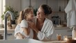 © Iona - A joyful, affectionate mother and daughter enjoy a bonding moment in a cozy bathroom, wrapped in towels, symbolizing warmth, family, and love.