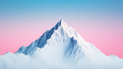 Canvas Print - Wide snowy mountain landscape with sharp peaks and a soft gradient sky transitioning from blue to pink 