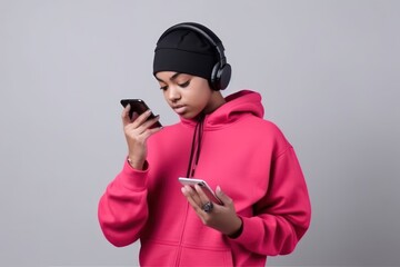 Wall Mural - Teenager sweatshirt listening adult.