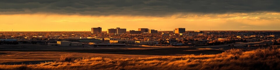 amarillo, texas: yellow light illuminates the cityscape and parks