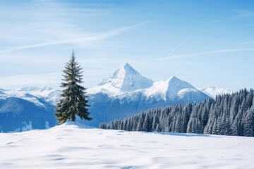 Canvas Print - Snow mountain nature tree landscape.