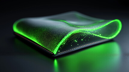 Aufkleber - digital wallet design featuring flowing, translucent surface illuminated with green binary code patterns, symbolizing modern technology and innovation