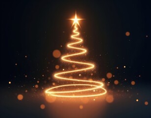 Christmas tree from glow luminous zigzag ribbon on festive bokeh black background