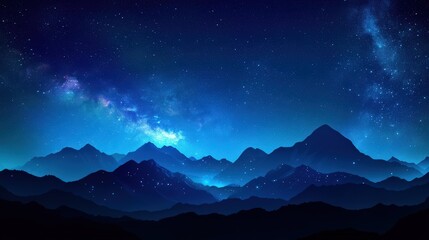 Wall Mural - astrophotography of milky way galaxy: mountain silhouette with stars, nebula, and stardust in night 