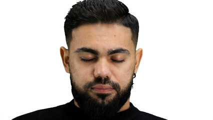 Wall Mural - Man's face, close-up, on a white background