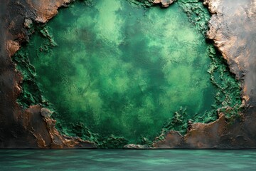 Wall Mural - Minimalistic vintage cyan background with textured green and brown elements for artistic design