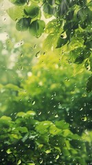 Poster - Rain scene with natural outdoors nature plant.