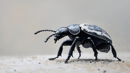 Poster - Black Beetle Close Up Painting - Nature Photography