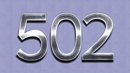 3D Chrome number design of 502 on purple wall.