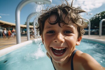 boy in a theme park happy and surprised expression