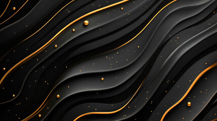 black luxury abstract background with lines and waves golden elegant texture backdrop, wavy metallic dark light element illustration graphic gold art decoration premium shape