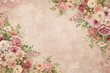 Muted pink vintage retro scrapbooking paper background with retro flower bouquets