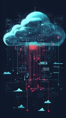 Wall Mural - glowing digital cloud with data streams on a dark background