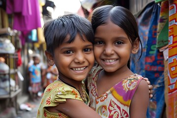 Wall Mural - Portrait of two little girls in Kolkata, West Bengal, India