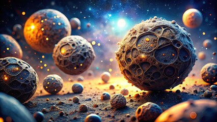 Wall Mural - celebrating international asteroid day with line art illustration and macro photography