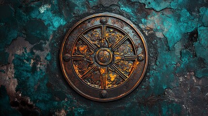 Sticker - Rusty Metal Mandala on Weathered Wall - Abstract Art