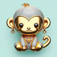 Wall Mural - a cute, cool and hip gold and diamond shinny metallic monkey